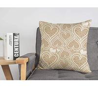 Federa per cuscino Cuori Pizzo Disegnato a mano Motivo di pizzo Beige Floreale Bellezza Moda Bianco Tessile Trama Trame Accogliente Lino Quadrato Decorativo Fodere per cuscini per divano letto 18x18