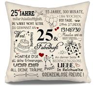 Federa per cuscino da 25 anni per donne, uomini, figlie, figli, sorelle e amici - regalo di compleanno da 10 a 100 anni