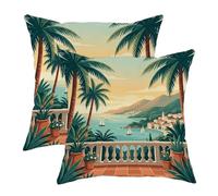 Federa per cuscino da esterni, con palme, barche a vela tropicali, montagne, estive, impermeabili, per tutte le stagioni, per patio, veranda, veranda, terrazza, mobili, 45,7 x 45,7 cm