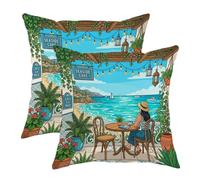 Federa per cuscino da esterno, estiva, con lanterna costiera estiva, blu, impermeabile, per tutte le condizioni atmosferiche, per sedie da patio, panchine, mobili da terrazza, 40,6 x 40,6 cm