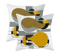 Federa per cuscino da esterno, forme curve, motivi geometrici moderni e contemporanei, nessuna gialla, lavabile in lavatrice, per esterni, per veranda, panca, mobili da terrazza, 40,6 x 40,6 cm