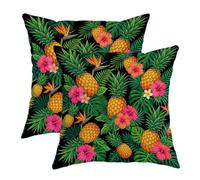 Federa per cuscino da esterno, motivo con ananas, tropicale vibrante, ibisco, uccello del paradiso, verde estivo, impermeabile, per tutte le stagioni, per patio, veranda, terrazza, mobili da esterno