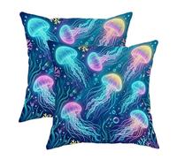 Federa per cuscino da esterno, motivo meduse, oceano, fantasioso, corallo, alghe estive, impermeabili, per tutte le stagioni, decorative, per patio, portico, terrazza, mobili da esterno, 40,6 x 40,6