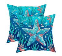 Federa per cuscino da esterno, motivo stella marina, tropicale, corallo, alghe estive, impermeabili, per tutte le stagioni, per sedie da patio, panchina, portico, mobili da giardino, 30,5 x 30,5 cm