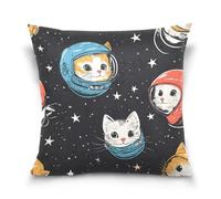 Federa per cuscino da letto con illustrazione di gatto spaziale in stile cartone animato, decorazione per la casa, 45,7 x 45,7 cm