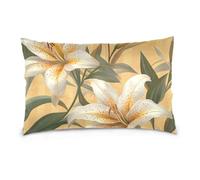 Federa per cuscino da viaggio con cerniera e motivo floreale di giglio bianco giallo chiaro a righe standard/queen size federe in cotone egiziano liscio morbido traspirante fundas para almuadas 50,8 x