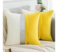 Federa per Cuscino Decorativa 2 Pezzi Federa con Cuciture in Velluto Giallo e Bianco Federa Moderna di Lusso Adatta per Divano, Camera da Letto, Decorazione del Soggiorno 50x50 cm