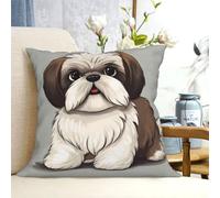 Federa per cuscino decorativa, 40,6 x 40,6 cm, con cane Shih Tzu, federa quadrata in peluche per soggiorno