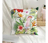 Federa per cuscino Decorativa Federa quadrata Albero morbido Tropico Esotico Paradiso multicolore Uccelli senza cuciture Pappagallo Ara Moda Animali Fauna selvatica Federa per divano Camera d
