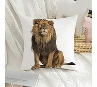 Federa per cuscino Decorativa Federa quadrata Morbido felino bianco Leone seduto Guardando lontano Panthera Leo Persone Animali Fauna selvatica Sedersi Wild Male Studio Federa per divano Camera da l