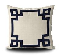 Federa per cuscino decorativa in stile preppy blu navy e bianco greco decorazione per la casa quadrata x pollici in lino Pi 45 cm x 45 cm
