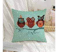Federa per cuscino decorativa quadrata federa morbida inverno anno gufi modello animali neve albero saluto divertente Noel festivo gufo fauna selvatica vacanze elemento federa per divano camera da l