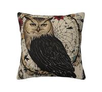 Federa per cuscino decorativa vintage con gufo beige e nero, 26x26 pollici, morbida federa per divano, accogliente federa in stile fattoria per divano, soggiorno, arredamento per la casa