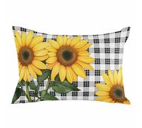 Federa per cuscino decorativo a traliccio di girasole, 16 x 24 pollici, federa per cuscino lombare con griglia floreale gialla astratta, bianca e nera, federa per cuscino rettangolare stagionale per