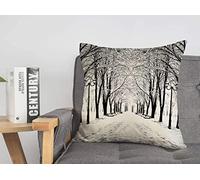 Federa per cuscino dipinto che mostra paesaggio urbano albero colore sentiero neve strada favolosa inverno città parchi all'aperto urbano accogliente lino quadrato decorativo federe per divano letto