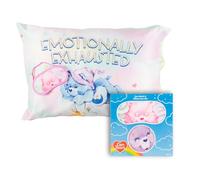 Federa per cuscino e mascherina per gli occhi in raso setoso, 50 x 76 cm, per capelli e pelle, prodotto con licenza ufficiale, motivo Care Bears (prodotto con licenza ufficiale di Franco Collectibles)