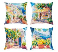 Federa per cuscino estiva per esterni, stampa artistica con limoni, impermeabile, colorata, in stile mediterraneo, per patio, giardino, balcone, divano, sedia, 45,7 x 45,7 cm