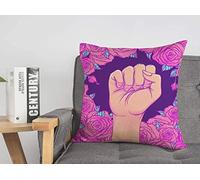 Federa per cuscino Federa contro la mano della donna Il suo pugno alzato Persone Attivista Color Day Discriminazione Femminile Femminismo Accogliente Lino Quadrato Decorativo Fodere per cuscini per
