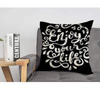 Federa per cuscino, federa, pennello, goditi la tua vita, citazione, astratta, elegante, emozione, frase, ogni espressione, scritta a mano, accogliente, in lino, quadrato, decorativo, copricuscino p