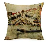 Federa per cuscino Federa per cuscino Olio Amazing Venice Architectural Rialto House Bridge Painting Paint Italian Vintage European Retro Cozy Linen Square Decorative Throw Pillow Covers per divano