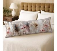Federa per cuscino floreale per il corpo, in morbido velluto, vintage, chic, con cerniera, 50 x 137 cm, decorativa, per camera da letto, divano, testiera, 50 x 137 cm