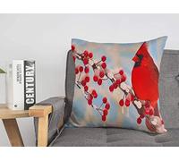 Federa per cuscino Full Male Cardinale del nord Cardinalis su animali Fauna selvatica Ramo canoro Parchi Neve all'aperto Accogliente Lino Quadrato Copricuscino decorativo per divano