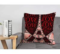 Federa per cuscino Giorno Design Amore Parole Cuore Torre Eiffel Bellezza Forma Piastrelle Grafico Mosaico Motivo Moda Romantico Accogliente Lino Quadrato Decorativo Fodere per cuscini per divano le