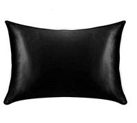 Federa per cuscino in 100% seta di gelso, per capelli e pelle, con cerniera nascosta, cotone, parte inferiore, taglia standard - 19 momme Charmeuse (Nero, Standard)