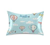 Federa per cuscino in cotone con motivo aeroplano con mongolfiera, 50,8 x 66 cm