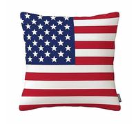 Federa per cuscino in cotone e lino con bandiera americana patriottica rossa bianca e blu (45,7 x 45,7 cm)