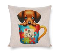 Federa per cuscino in cotone e lino con motivo Beagle Dog Be Kind Autism Awareness, quadrata, per camera da letto, soggiorno, ufficio, decorazione per la casa, regalo di inaugurazione della casa, 66 x