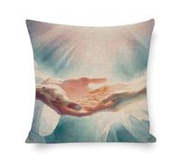 Federa per cuscino in lino con stampa ad acquerello, Gesù che tiene la mano con Gesù Cristo che tiene la mano per il dolore, la malattia, la speranza e la fede, stile tessile per la casa, 50 x 50 cm