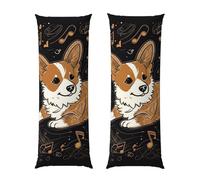 Federa per cuscino in morbida microfibra traspirante, federa lunga, Corgi che ama la musica per dormire, letto 20x54 pollici