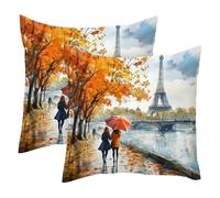Federa per cuscino in morbido velluto con motivo "Girls Walking Along the Seine", 2 pezzi, design moderno, decorativo, double-face, 50 x 50 cm (inserti non inclusi)