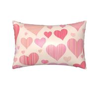 Federa per cuscino in raso a righe con cuore in seta, per capelli e pelle, con chiusura a cerniera, per letto, soggiorno, divano, 50 x 75 cm