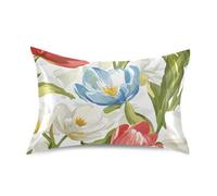 Federa per cuscino in raso bianco king size con fiori primaverili e orchidea, federa lunga per cuscino per viso queen size con chiusura a busta per camera 50 x 76 cm