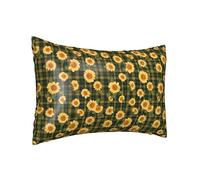 Federa per cuscino in seta per capelli e pelle, con stampa a blocchi di girasole, dimensioni standard, 50,8 x 76,2 cm, colore nero e verde con stampa a quadretti, con cerniera, regalo per donne e