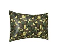 Federa per cuscino in seta per capelli e pelle Queen - Federe rinfrescanti per dormire, dimensioni standard 50,8 x 76,2 cm, fresco gatto verde mimetico stampa blocco federa in raso con cerniera