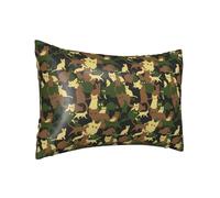 Federa per cuscino in seta per capelli e pelle Queen - Federe rinfrescanti per dormire, dimensioni standard 50,8 x 76,2 cm, fresco gatto mimetico verde stampa blocco federa in raso con cerniera