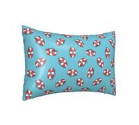 Federa per cuscino in seta per capelli e pelle Queen - Federe rinfrescanti per dormire, dimensioni standard 50,8 x 76,2 cm, stampa a blocchi rossi con anello da nuoto, federa in raso con cerniera