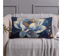 Federa per cuscino king size, dimensioni standard, 50,8 x 91,4 cm, morbida copertura in microfibra con stampa a blocchi di loto blu Golden Dream Lotus, resistente alle pieghe, resistente alle macchie