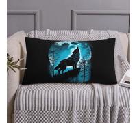 Federa per cuscino king size standard - Blue Full Moon Wolf morbida microfibra stampata a blocchi, copertura da viaggio dimensioni standard con cerniera 50,8 x 91,4 cm