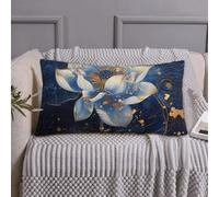 Federa per cuscino king size standard - Blue Golden Dream Lotus morbida microfibra stampata a blocchi, copertura da viaggio dimensioni standard con cerniera 50,8 x 91,4 cm