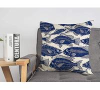Federa per cuscino Lago blu Pesci d'acqua dolce i Motivo infinito Animali Fauna selvatica Fiume Acquario Acquatico Accogliente Lino Quadrato Decorativo Fodere per cuscini per divano le