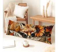 Federa per cuscino lombare, in morbido velluto con cerniera, motivo con girasole, decorazione autunnale, per letto, divano, testiera, 50 x 137 cm