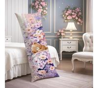 Federa per cuscino lombare in morbido velluto con cerniera, motivo con orsetti e fiori, decorazione primaverile, per letto e divano, 50 x 137 cm