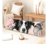 Federa per cuscino lombare in morbido velluto con immagine di un cucciolo di cane carino, con cerniera, decorazione per soggiorno, divano, camera da letto, 50 x 137 cm
