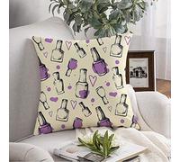 Federa per cuscino Modello di bellezza Schizzo d'inchiostro Bottiglie di smalto per unghie Accenti lilla Carino Disegnato su accessori gialli Fodera per cuscino nera Cuscino quadrato per divano Sedi