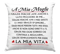 Federa per cuscino Moglie Speciale, Idea Regalo di Compleanno Originale, Frasi D'amore, Arredo Casa Divano Letto - senza Imbottitura (40_x_40_cm, A mia Moglie 2)