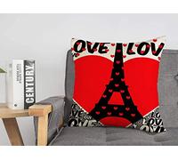 Federa per cuscino motivo rosso nota cuore Parigi Torre Eiffel amore bellezza amante moda trame adorabile schermo grafico accogliente lino quadrato decorativo copricuscino per divano letto 18 x 18 p
